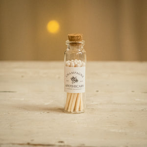 Open image in slideshow, Our signature apothecary matches are a great way to light your favorite Champagne Apothecary 100% Soy Wax Candles! Super cute in their little apothecary bottle. 100% wood stick with a white tip.
