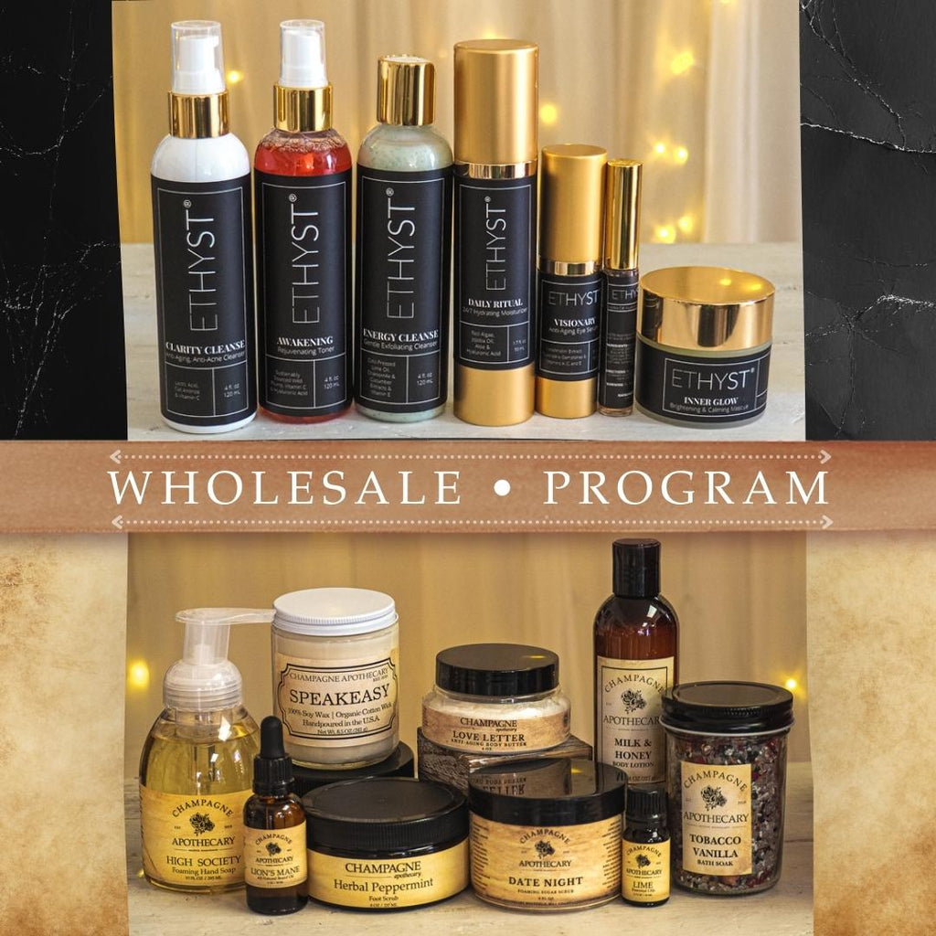 Ethyst® and Champagne Apothecary™ is offering our new Wholesale Program for qualified merchants.  Please review the information fully before contacting for purchase.  