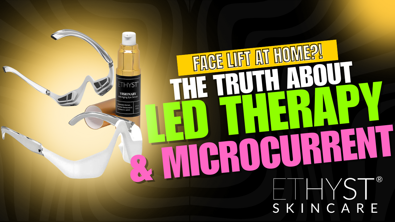 ETHYST® Skincare LED therapy tools and serum promoting self-care and microcurrent treatments.