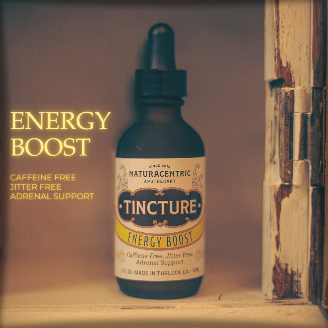 Champagne Apothecary carries Naturacentric Tinctures! Energy Boost, caffeine free jitter free adrenal support.