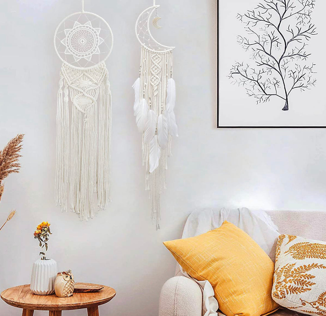 Handmade Boho Moon Sun Macrame Dreamcatcher