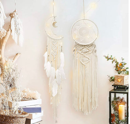 Handmade Boho Moon Sun Macrame Dreamcatcher