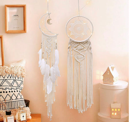 Handmade Boho Moon Sun Macrame Dreamcatcher