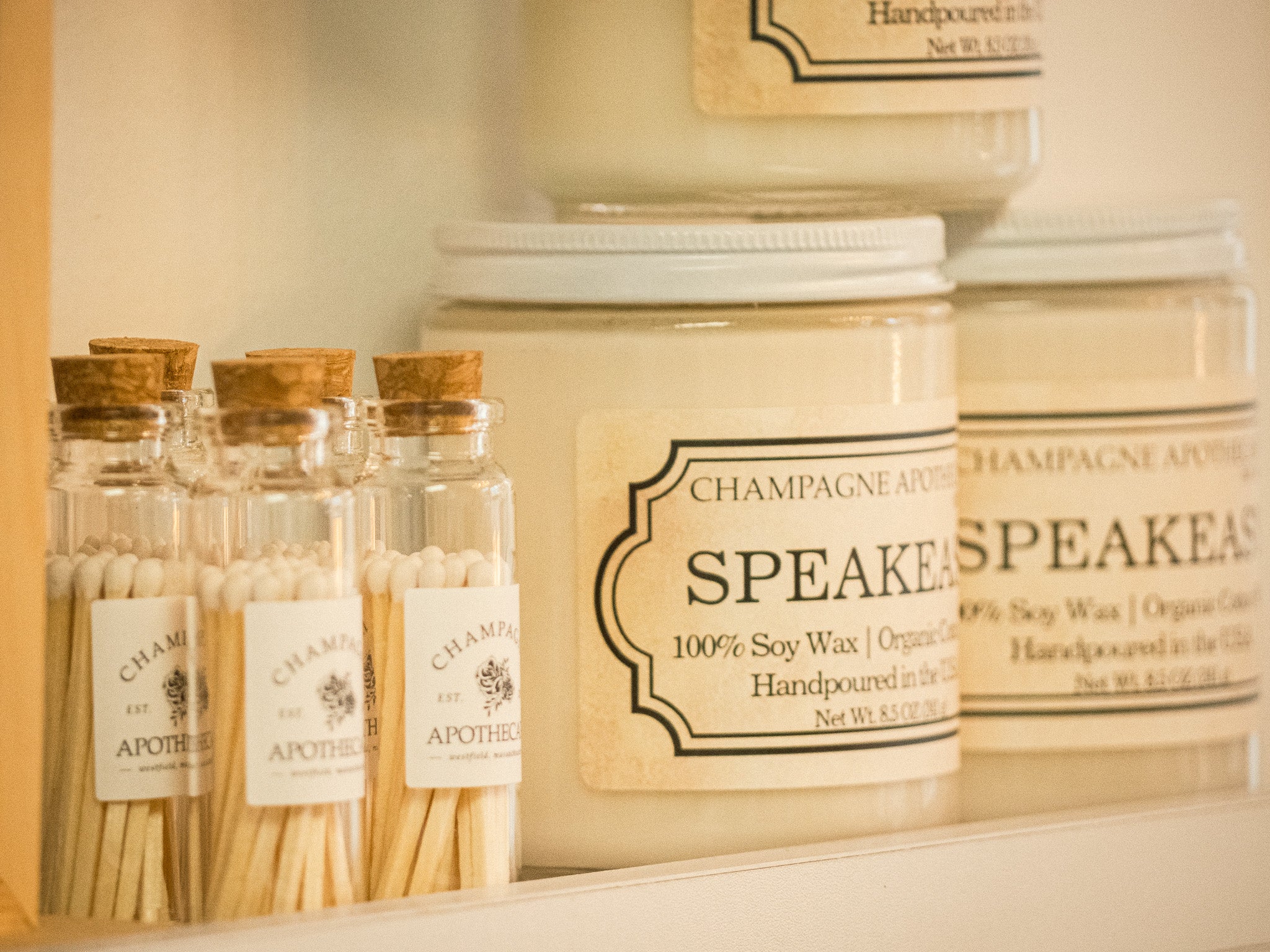 Our signature apothecary matches are a great way to light your favorite Champagne Apothecary 100% Soy Wax Candles! Super cute in their little apothecary bottle. 100% wood stick with a white tip.
